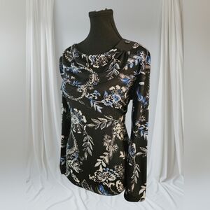 Chic Black and Blue Floral Women's Blouse